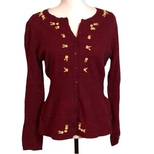 Vintage 60’s  Lambswool Burgundy Berry Cardigan with Rosettes